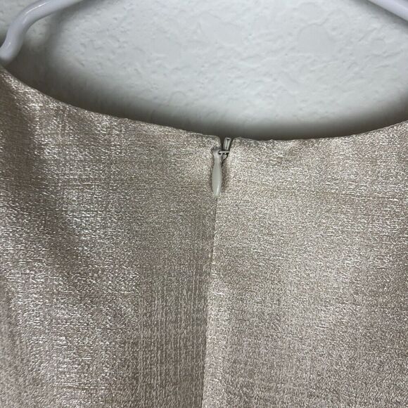 AG Phillips Dress 10 Sheath Metallic Cream Silk Work Career Cocktail Peplum​​​ - Picture 4 of 6